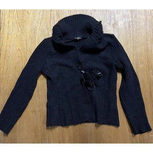 Tres Jolie Women's Black Acrylic Cowl Neck Cropped Long Sleeve Sweater Medium